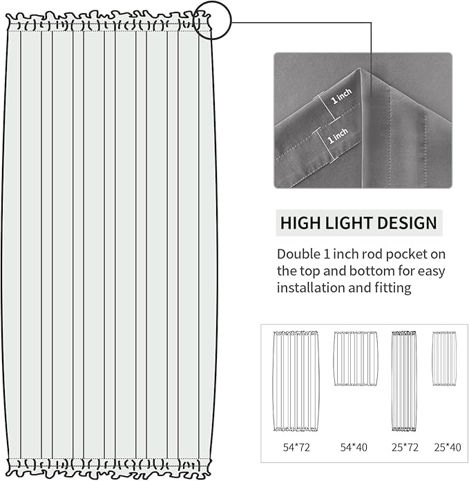 DWCN French Door Curtains – Rod Pocket Thermal Blackout Curtain for Doors with Glass Window, Kitchen and Patio Doors for Privacy, 54 X 72 Inches Long, 1 Curtain Panel with Tieback, Grey