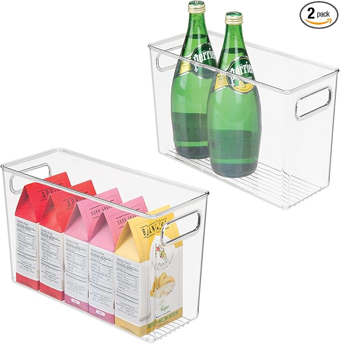iDesign Tall Plastic Storage Bin with Handles for Fridge or Freezer - Set of 2 - Clear - Made in USA