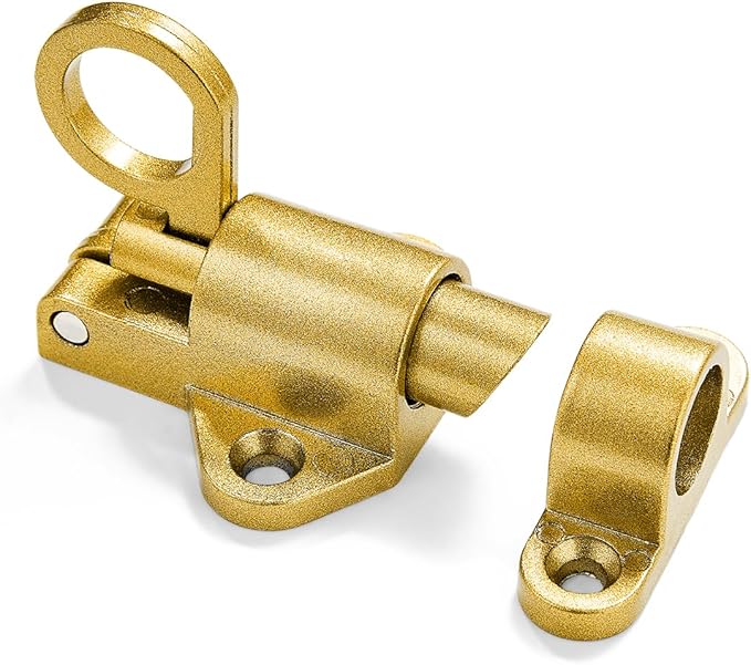 4 Packs Self-Closing Latches，Gold Spring Door Lock，Resilient Bolt Latch Aluminum Alloy Safety Automatic Spring Barrel Slide Door Lock with Screws,Used for Gate,Window and Cabinet etc