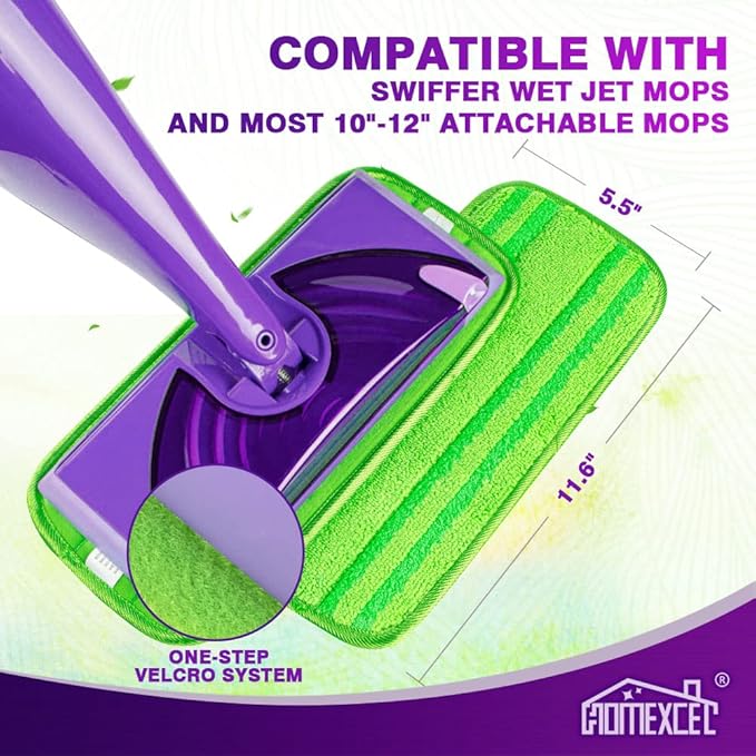 HOMEXCEL Microfiber Mop Pads Compatible with Swiffer Wet Jet-15"x5.5", Reusable and Machine Washable Floor Pad Refills, Mop Head Replacements for Multi Surface Wet & Dry Cleaning, Pack of 4