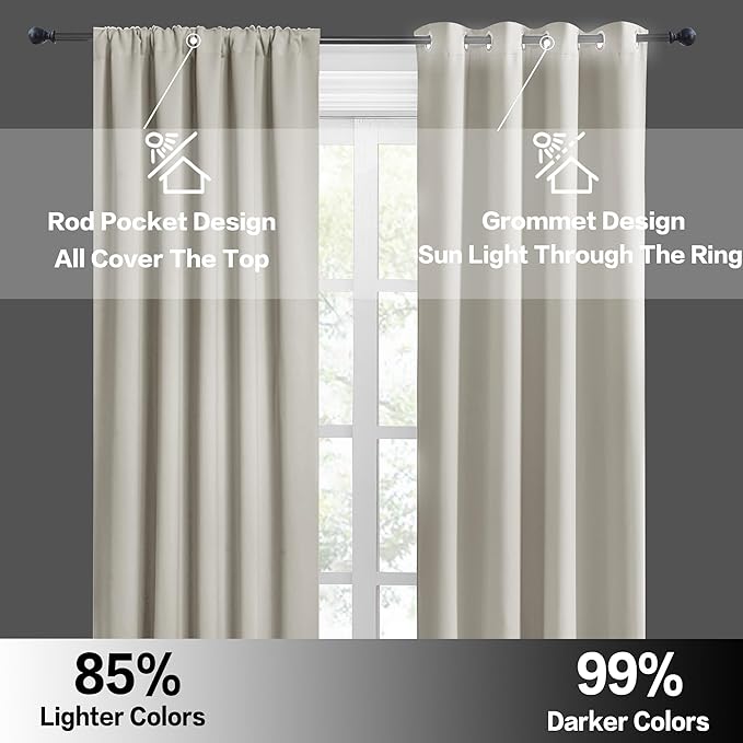RYB HOME Blackout Short Cafe Curtains, Privacy Light Block Small Window Curtains for Bedroom Kitchen Basement Dining Classroom, W 29 x L 24 inches, Natural, 2 Panels