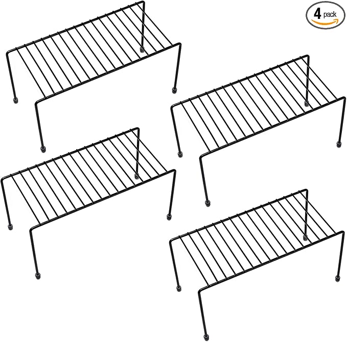 Kitchen Shelves, Cabinet Organization Mini Storage Shelf, Storage Rack Organizer for Kitchen, Fridge, Cabinet, Bathroom (Black 4)