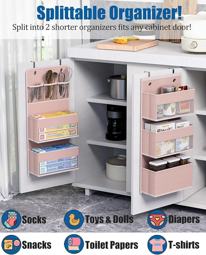 Closet Organizers and Storage, Over The Door Organizer, 6 Shelf Camper Storage, Behind The Door Storage Organizer, Wall Mount Back of Door Hanging Organizers (Pink)