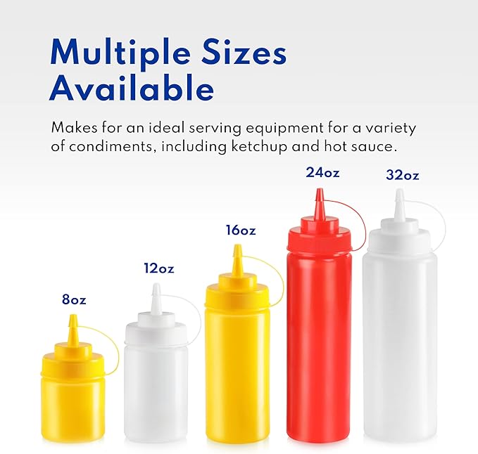 New Star Foodservice Squeeze Bottles, Plastic, Wide Mouth, 16 oz, Clear, Pack of 6