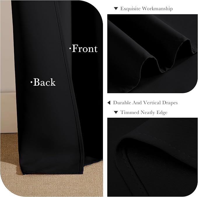 PONY DANCE Doorway Curtains - 2 PCs 55 Wide by 80 in Long Temporary Insulated Blackout Room Divider Curtain for Closet Door/Home Decor Modern for Kids Nursery Bedroom Privacy, Black