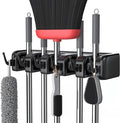 LETMY Broom Holder Wall Mount - Mop and Broom Hanger Holder - Garage Storage Rack & Garden Tool Organizer - 5 Position 6 Hooks Broom Rack for Home, kitchen, Garden, Tools, Garage Organization - Black