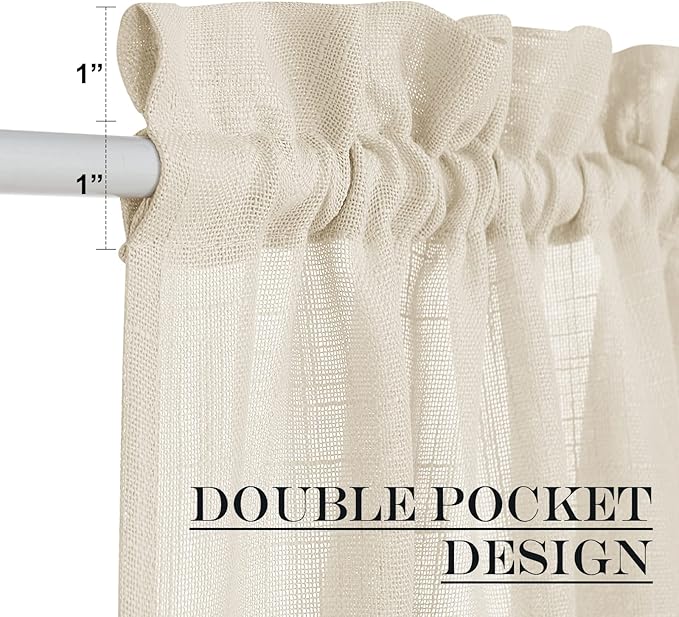 NICETOWN French Door Curtain - Linen Textured French Door Drape Privacy Open Weave Sheer Panel (30 inches Width by 40 inches Length, 1 Panel, Beige, Tieback Included)