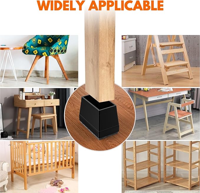 Rectangle Chair Leg Protectors for Hardwood Floors,16 PCS Silicone Covers to Protect Wood Tile Floors Felt Pads Furniture Leg Caps Reduce Noise. Easy to Move.(Black,2 x 4 Inch,Rectangular)