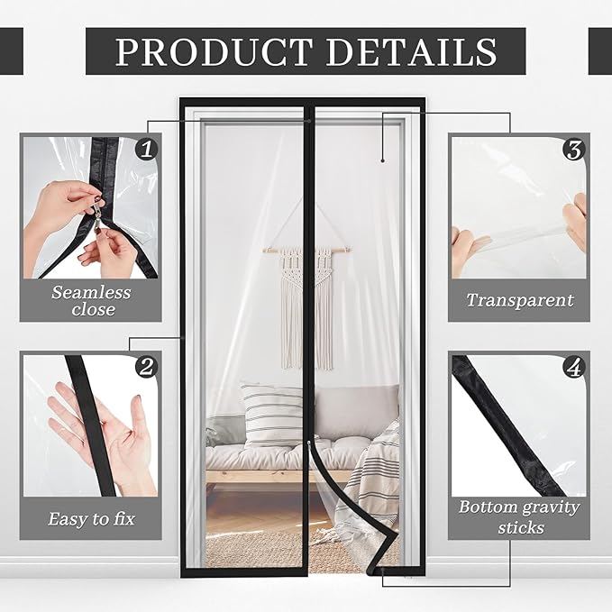 Amylove Zipper 60 x 102 Inch Dust Barrier Door Kit Construction Door Barrier 5 x 8.5 ft Reusable Plastic Curtain Cover Containment Standard Doorway Temporary Wall Screen Sheeting for Bathroom Hallway