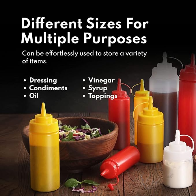 New Star Foodservice 533746 Squeeze Bottles, Plastic, Wide Mouth, 32 oz, Red, Pack of 6