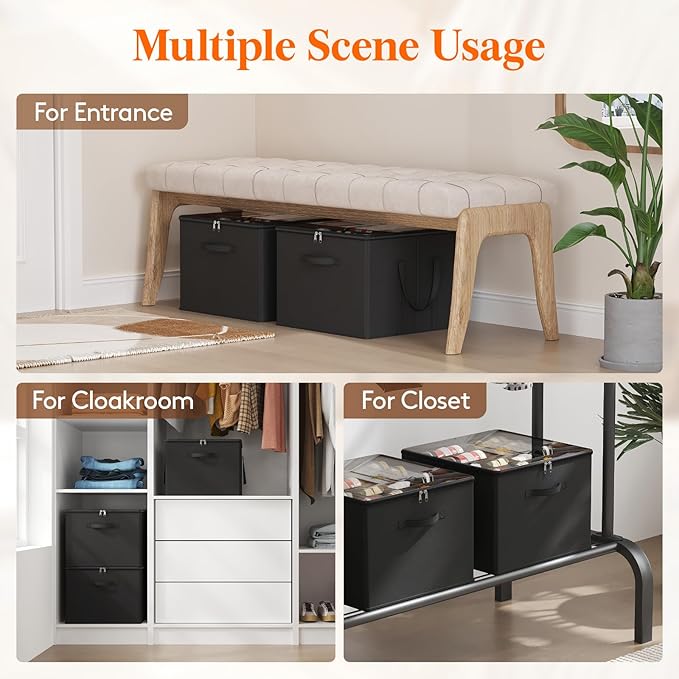 Lifewit Shoe Storage Organizer for Closet Fits 12-16 Pairs, Fabric Large Shoe Box Storage Container with Clear Cover, Foldable Bins Fit for Boots Heels Sneakers 17"(L) x 17"(W) x 12.5"(H) 3 Pack Black
