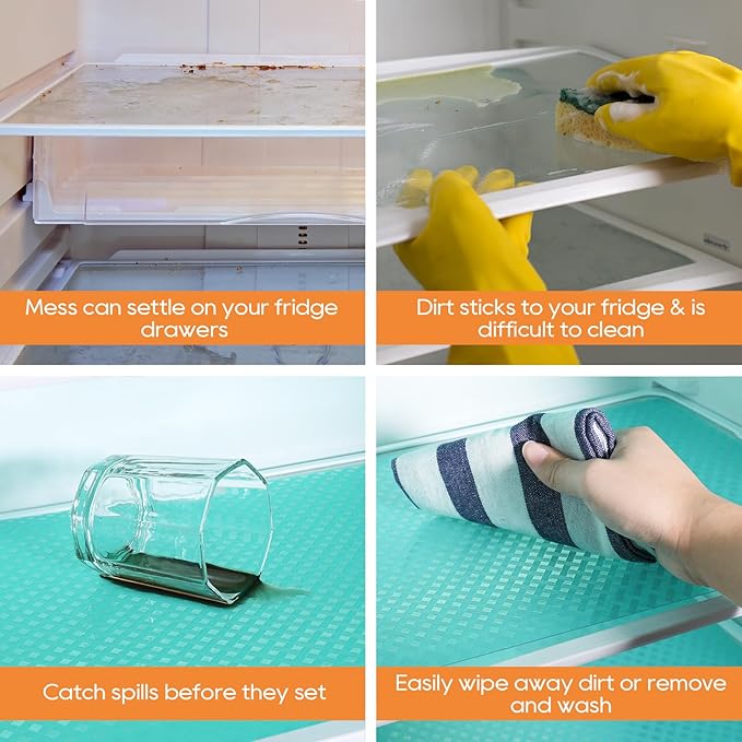 Blue Shelf Liners for Kitchen Cabinets Refrigerator Liners Waterproof & Oil-Proof Kitchen Cupboard Liner Drawer Mats EVA Material Non Adhesive Fridge Liner for Shelves 23.6 x 78.7 Inches
