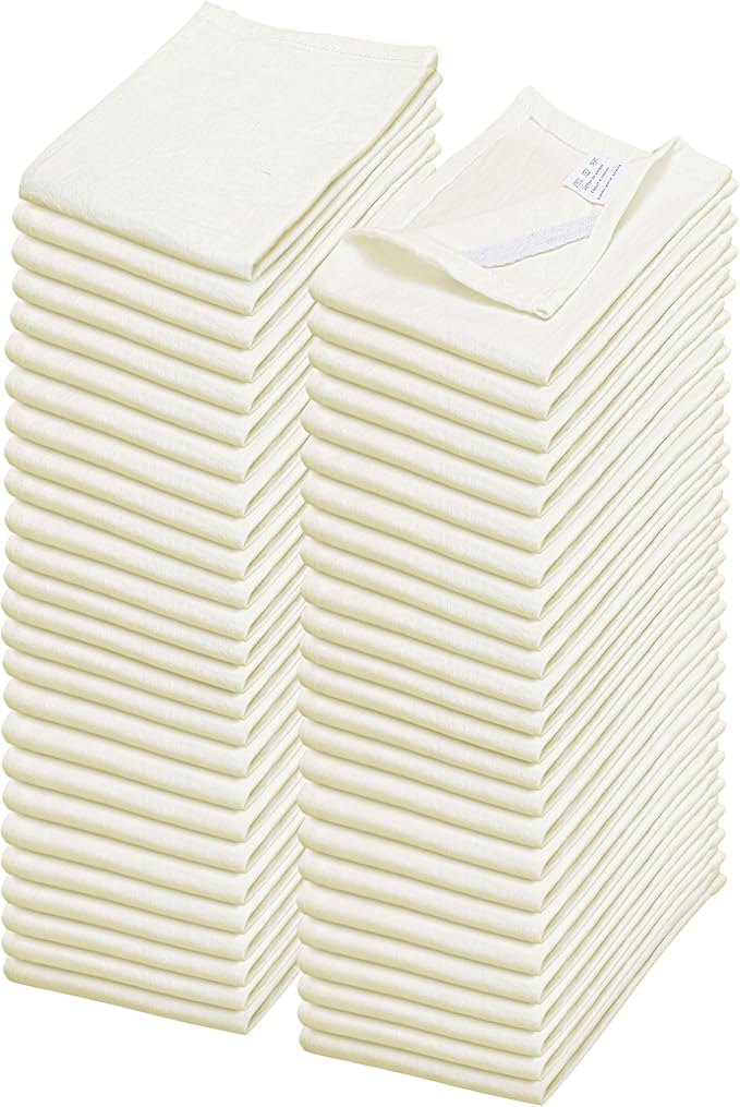 WHITEWRAP Flour Sack Towels| TeaTowel for Crafts| Kitchen Dish Cotton Blank Towel for Embroidery|Baking Bread Proofing Linen Cover| Thick Absorbent Quick Dry| 50 Pack15 x25 Natural