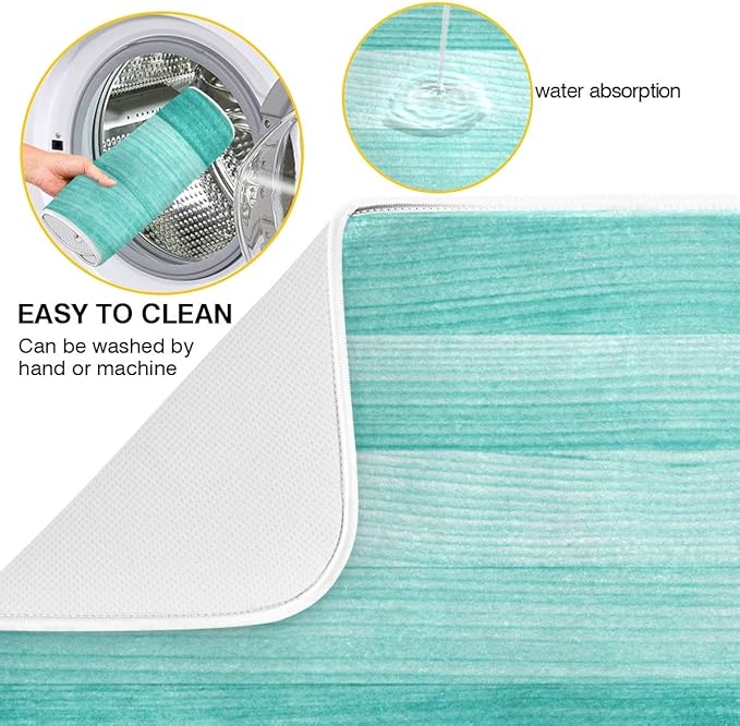 Teal Turquoise Green Wood Texture Dish Drying Mat 16x18 for Kitchen Green Blue Wooden Printing Dishes Pad Dish Drainer Rack Mats Absorbent Fast Dry Kitchen Accessories