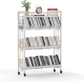Book Carts 4 Tier 46.5x35.4x9.84 in Rolling Book Cart Large Capacity Bookshelf Storage Rack Mobile Book Storage with Wheels Cart for Home Office Living Room Classroom (White)