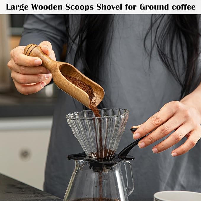 Big Coffee Scoops Shovel,Large Ground Coffee Scoop 2PCS Large Wooden Scoops for Jars 5.9″ Acacia Measuring Spoons for Coffee, Kitchen Scoop for Tea,Coffee, Powder, Bath Salts,Laundry -Multifunctional
