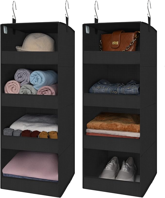 GRANNY SAYS 4-Shelf Hanging Organizer, Closet Hanging Shelves, Closet Hanging Storage Organizers, Organization for Bedroom, Living Room, Baby Nursery, Camper Accessories, Black, 2-Pack