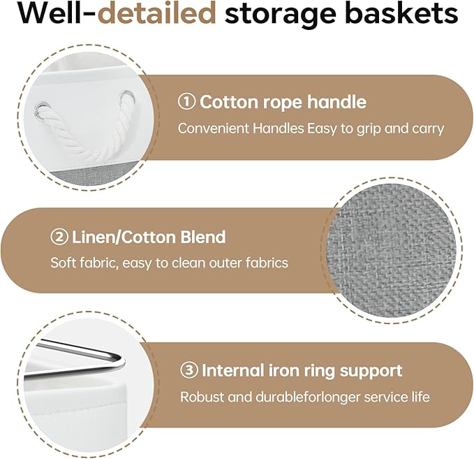 13x13 Inch Cube Storage Bins with Reinforced Bottom Cardboard, 6 Pack Large Collapsible Fabric Storage Cubes with Handles for Shelf, Closet, Toy, Laundry Organization (White&Gray)
