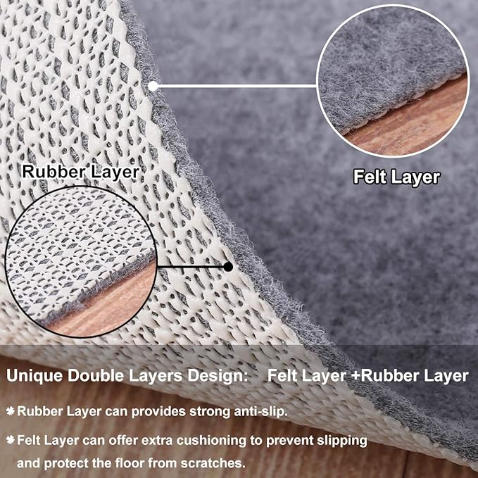 Non Slip Rug Pad Grippers - 3x5, 1/8" Thick, (Felt + Rubber) Double Layers Area Carpet Mat Tap, Provides Protection and Cushioning for Hardwood or Tile Floors