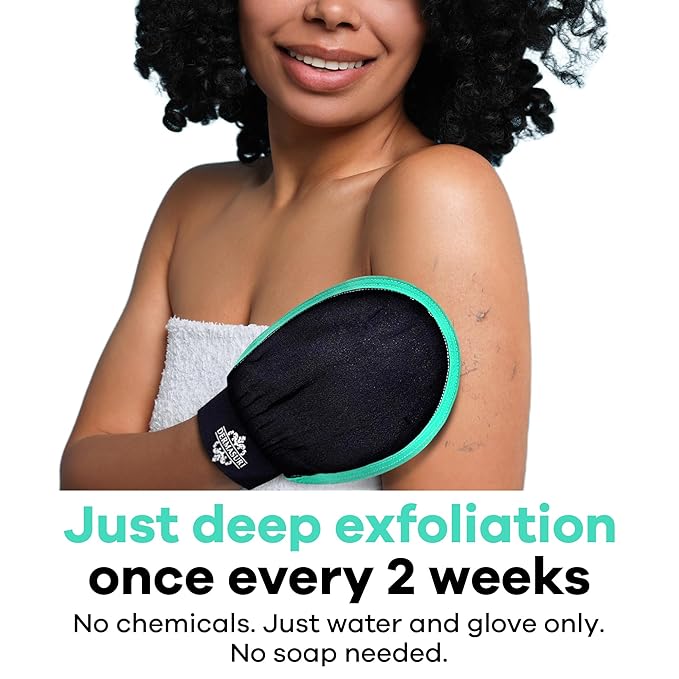 Dermasuri - Deep Exfoliating Glove - Korean Exfoliating Mitt - Body Scrubber for Shower - Buffs Dry & Dead Skin - Keratosis Pilaris Treatment Scrub - Stocking Stuffer Gifts for Women & Men - Teal Mitt