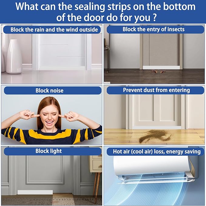 Under Door Draft Stopper, Self-Adhesive Door Sweep for Bottom of Door, Weather Stripping Doors Seal Soundproofing Insulation Strip, Doors Bottom Gap Blocker for Exterior/Interior (1M, White)