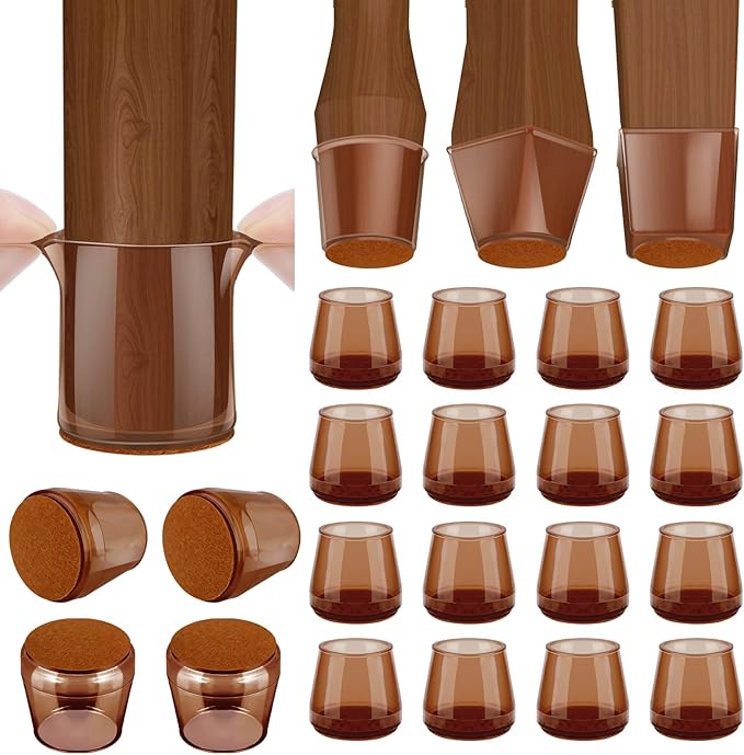 BALEINE 16 Pack Silicone Chair Leg Floor Protectors, Stool Leg Protectors Cap, Non-Slip Chair Leg Caps for Hardwood Floors (Brown & Large, 16 Pack)