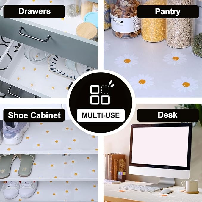 INNOLITES Shelf Liners for Kitchen Cabinets, Non Adhesive Drawer Cabinet Liner, Waterproof Oil-Proof Non-Slip Shelf Liner for Kitchen Pantry Refrigerator 17.7" x 197"