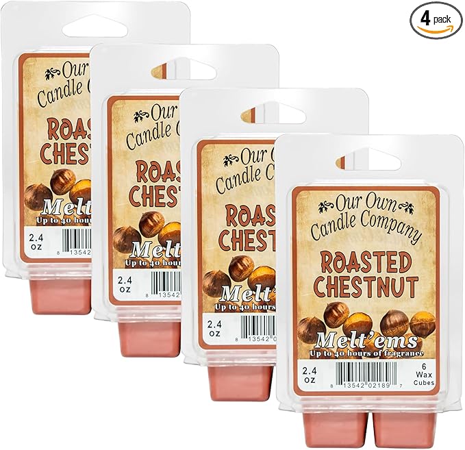 Our Own Candle Company Premium Wax Melt, Roasted Chestnut Scent, Handmade in The USA, 24 Cubes (4 Pack, 9.6oz Total)