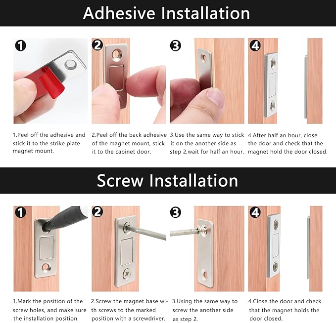 Cabinet Magnetic Catch, 10 Pack Ultra Thin Magnetic Cabinet Door Catch, Adhesive Cabinet Magnets for Kitchen Drawer Cabinet Door Closet, Concealed Strong Magnetic Cabinet Latch