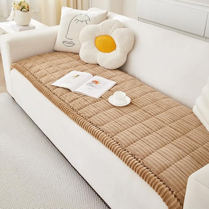 Couch Cover for Dogs Washable, Fuzzy Pet Couch Covers for 3 Cushion Sofa Pet Friendly, Non Slip Sofa Cover (Light Brown, 27.6" x 59"/70 x 150cm)