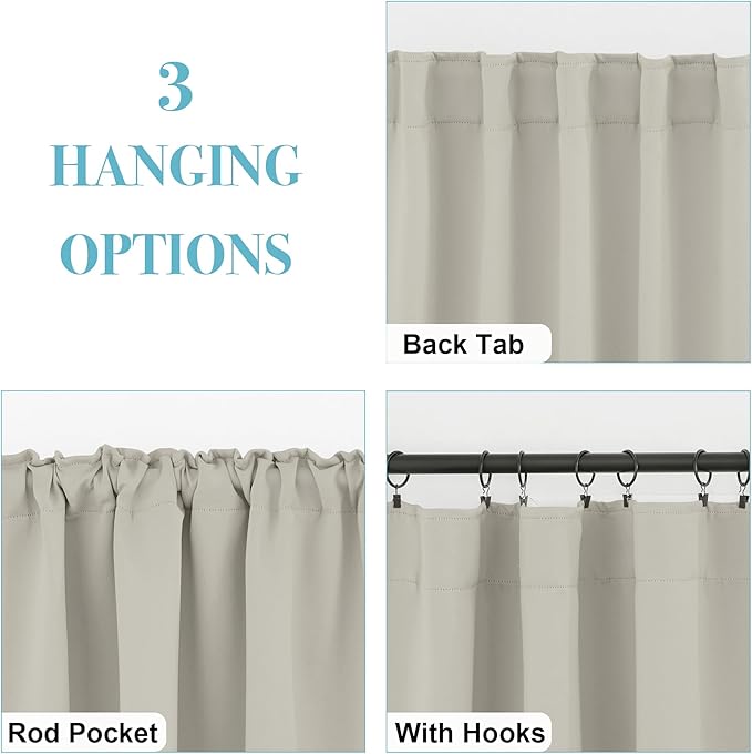RYB HOME Blackout Curtains for Kitchen, Privacy Thermal Insulating Small Winow Curtain Shades for Classroom Bathroom Nursery Bedroom Cafe, W 34 x L 36, Natural, 2 Panels