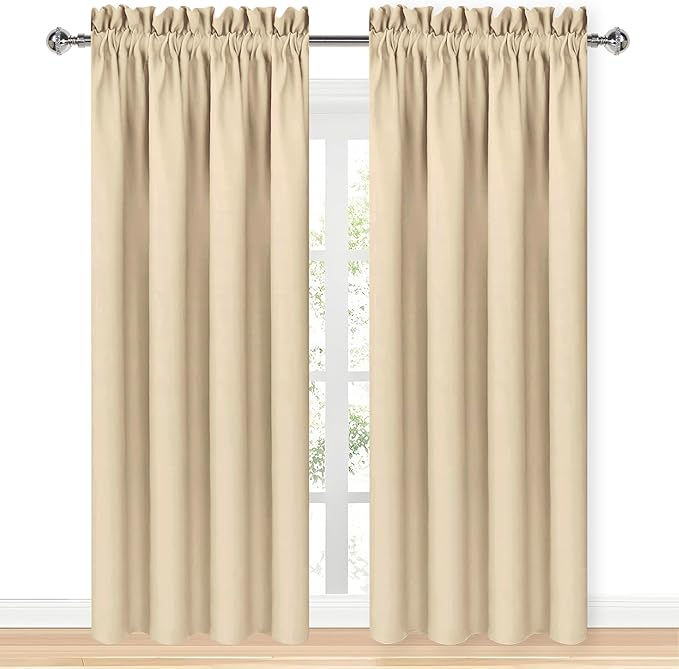 DWCN Insulated Blackout Curtains for Bedroom, Energy Saving Privacy Room Darkening Curtains for Living Room (W60 x L84 inch, Beige, Set of 2 Panels, Top of Rod Pocket)