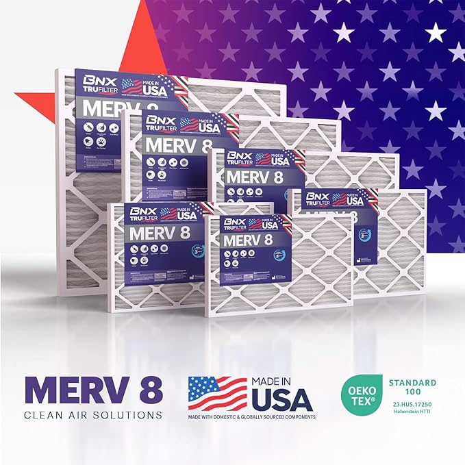 BNX TruFilter 16x16x1 Air Filter MERV 8 (6-Pack) - MADE IN USA – Dust & Pet Defense Air Conditioner HVAC AC Furnace Filters for Dust, Pet, Mold, Pollen MPR 600 – 700 & FPR 5
