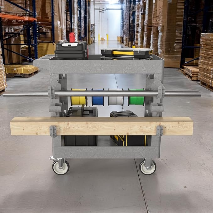 Heavy Duty Rolling Utility Cart with Wheels 2 Tier Utility Plastic Service Work Cart for Shop, Garage, Warehouse, Maintenance 550 lbs