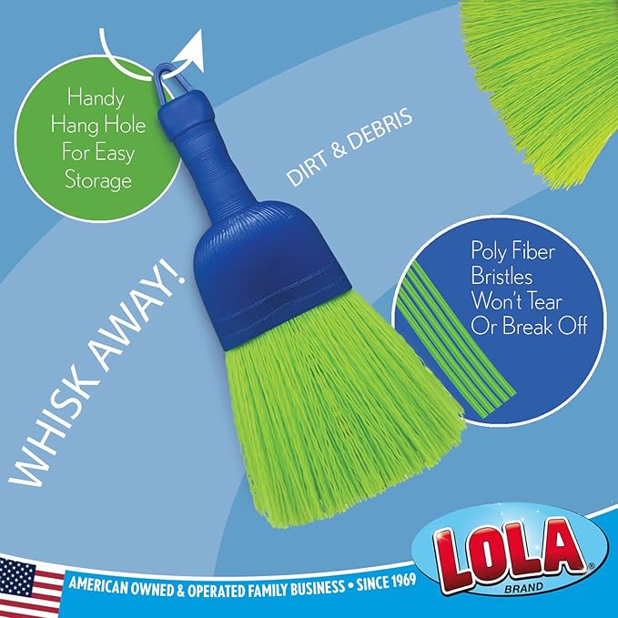 LOLA Whisk Broom, Hand Brush, Durable Bristles, Whisks Away Dirt & Debris, Compact, Hang Hole for Easy Storage, Indoor/Outdoor, 1 Pack