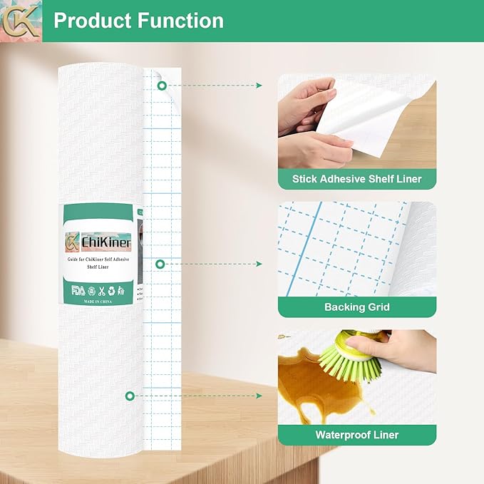Self-Adhesive Shelf Liner Kitchen Liner, Waterproof Backed Paper Easy Peel and Stick Contact Liner Without Residue for Decor Your Desk Surface, Kitchen Countertops (White, 11.8 x 118.1 inches)