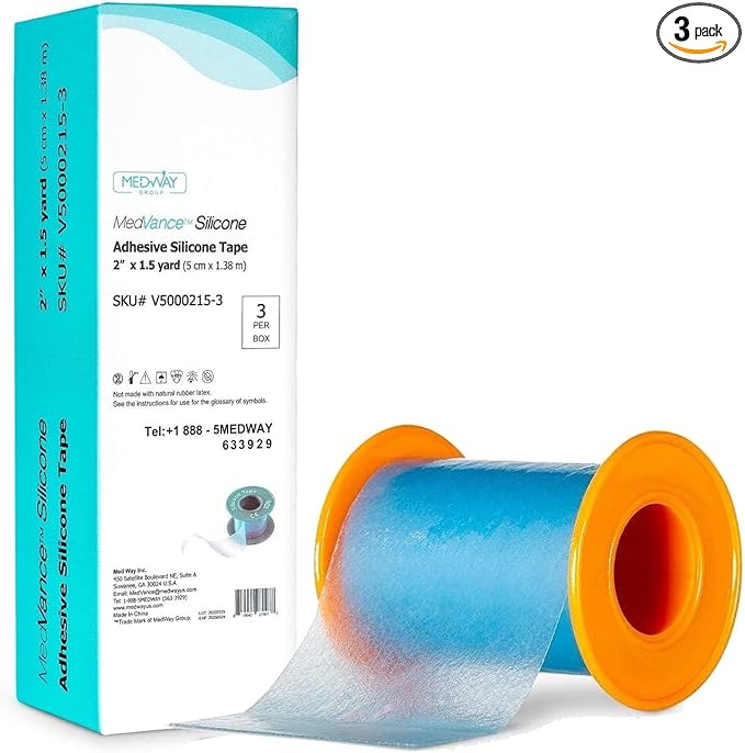 Medvance Cuttable Soft Silicone Tape - Waterproof Breathable Tape for All Skin Types - Easy Apply Non Stick Tape for Wounds - Adhesive Silicone Bandages for Blisters (3 Pack, 4.5 Feet Rolls)
