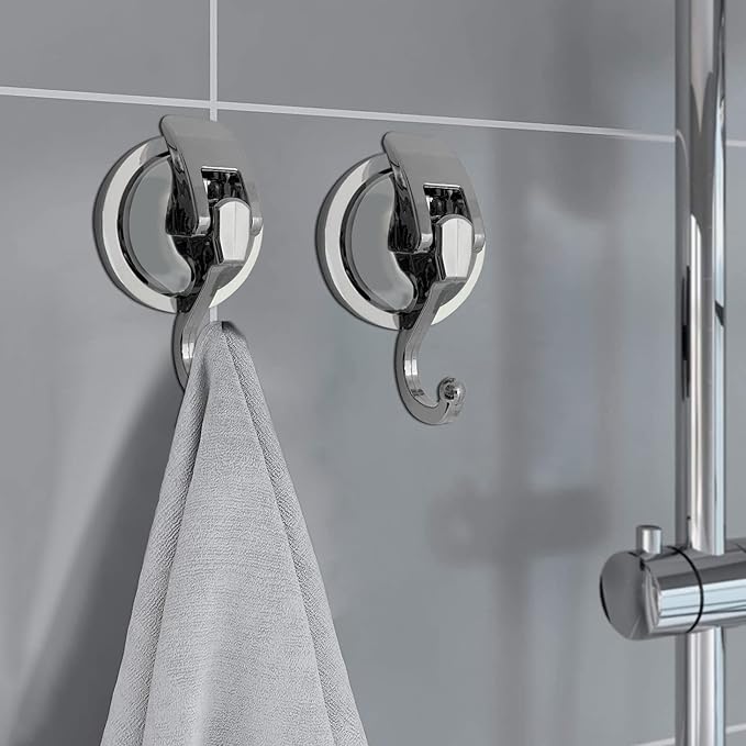 Heavy Duty Suction Cup Hooks for Shower, Bathroom Robe - Vacuum Glass Hooks, Reusable, No Hole Punched, for Garland Decoration (Silver, 6 Pack)