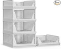 Proarea 5 Pack Stackable Plastic Storage Basket Closet Organizer Bin Foldable Clothes Organizer Storage Drawer Shelf Container for Living room Bathroom Kitchen Office (3L+2S)