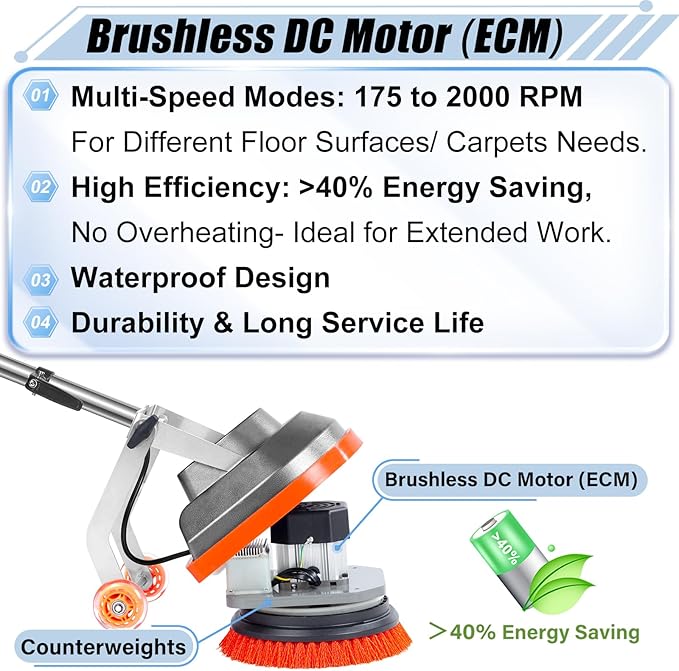 Commercial Floor Scrubber Machine, Heavy Duty Orbital Floor Cleaner, Multi-Functional Floor Buffer Polisher Machine- Deep Cleaning Tile and Grout, Hardwood Floors and Carpets with Ease, Orb-5