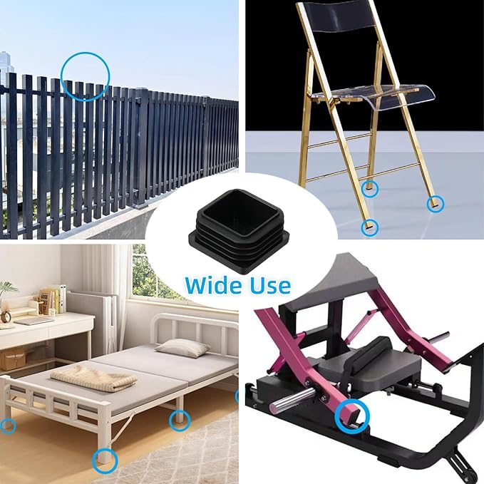 Furnigear Plastic Plugs Tubing End Cap Chair End Caps Outside Bottom Tubing Caps Square Furniture Sliders Glides Black (40, Fit 0.6-0.69" Square Tube Inner Size)