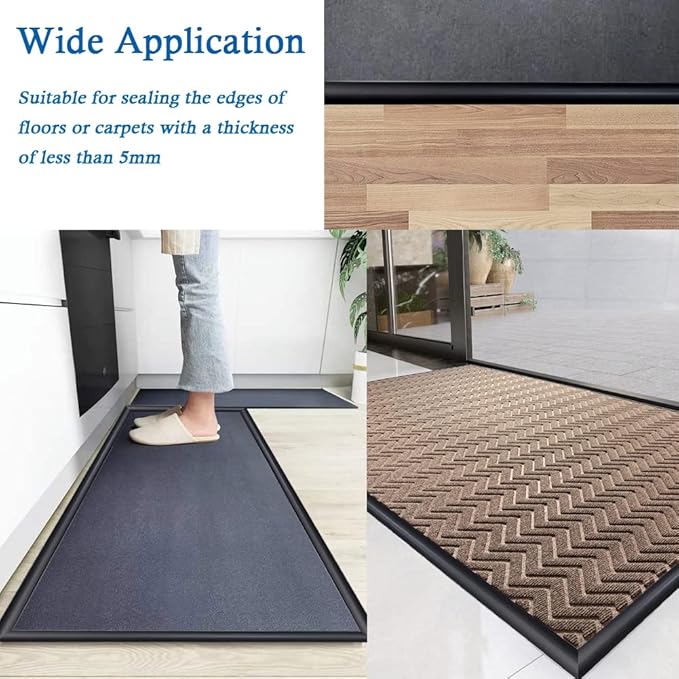 Floor Transition Strip Self Adhesive Carpet & Flooring Transitions Edging Trim Strip PVC Threshold Transitions Suitable for Threshold Height Less Than 5mm (6.56Ft, Black)