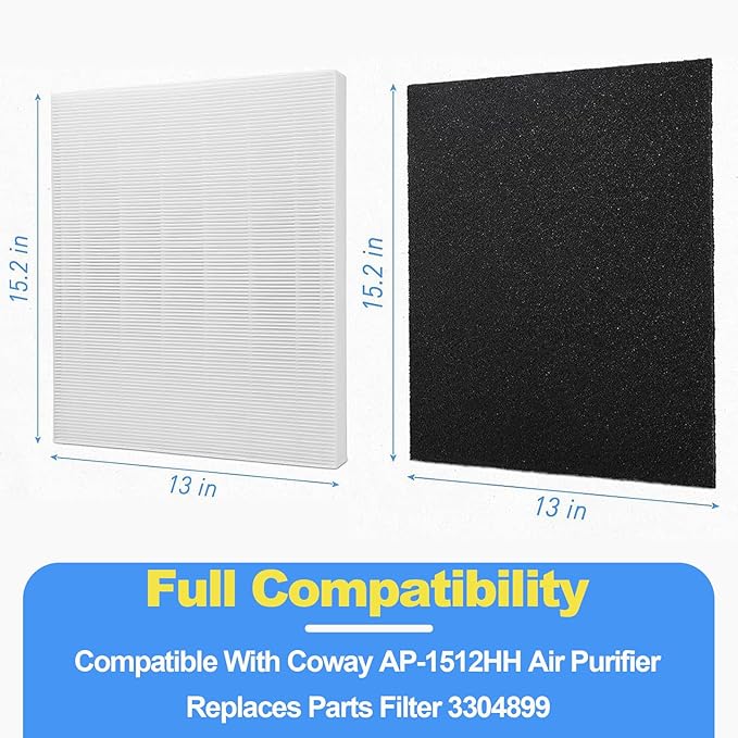 AP-1512HH Air Purifier Replacement Filter Set Compatible with Coway Airmega AP-1512HH,AP-1518 and Airmega 200M Air Purifier, 1 True HEPA and 2 Carbon Pre-Filters, Compared to Part # 3304899
