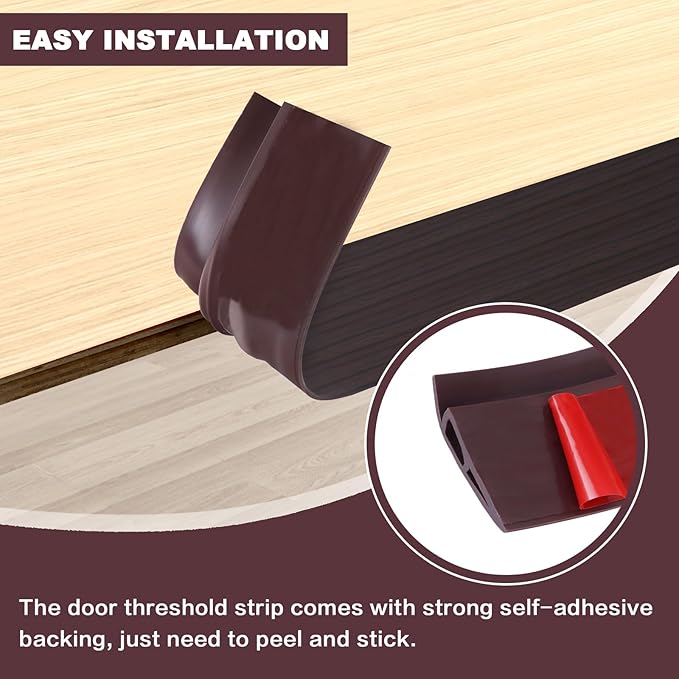Vinyl Door Threshold Flooring Transition Strip Self Adhesive Carpet Edging Strip for Laminate Doorway Edge Threshold from 1/5" to 2/5" (Black Walnut Wood Grain, 6.6 Ft)