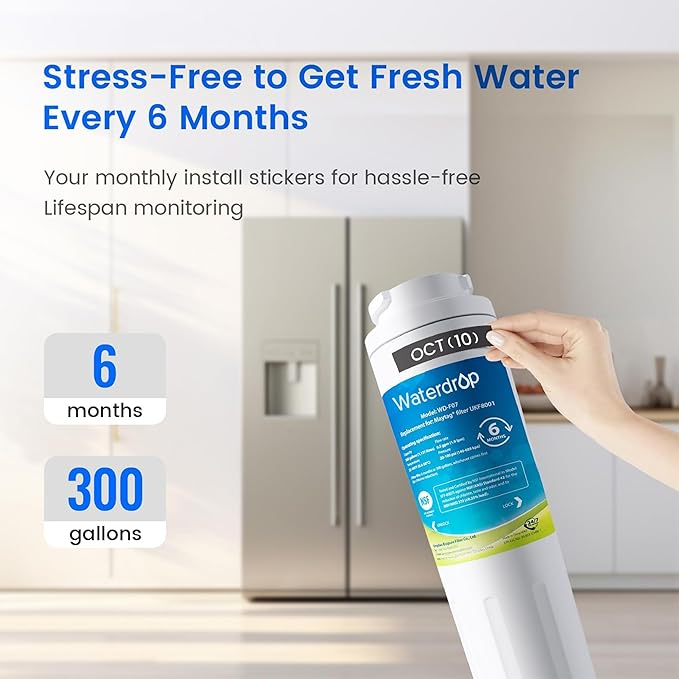 Waterdrop EDR4RXD1 Refrigerator Water Filter,Replacement for EveryDrop® Filter 4, Whirlpool® UKF8001, 4396395, Maytag® UKF8001AXX-200, UKF8001AXX-750, Kenmore® 46-9006, WD-F07 (Package May Vary)