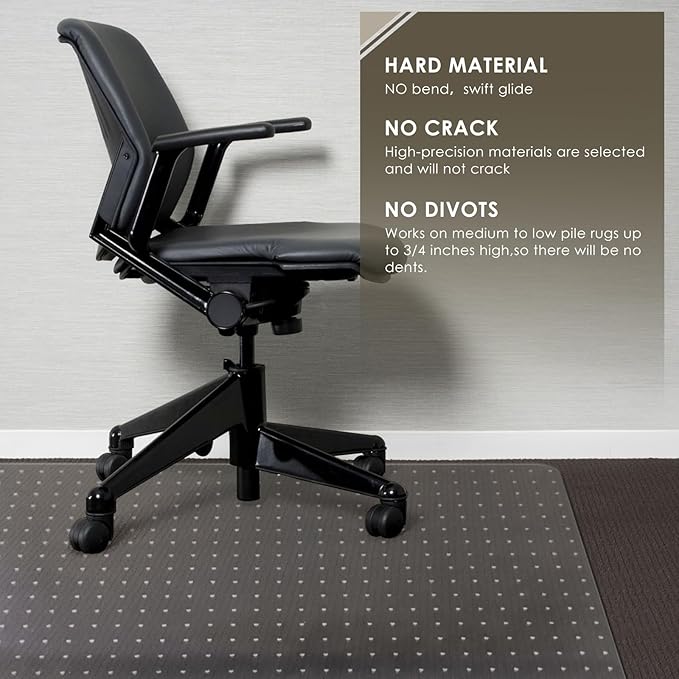 Azadx Heavy Duty Office Chair Mat for Carpet 51" x 63" Hard Material Chair Mat for Carpeted Floor Non-Slip Carpet Protector for Office Easy Glide Desk Floor Mat for Office Chair on Carpets 2 Pack