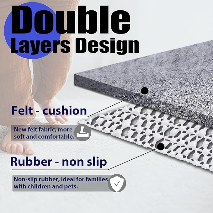 Non Slip Rug Pad Grippers - 2x6, 1/4" Thick, Felt + Rubber Double Layers Area Carpet Mat Tap, Provides Protection and Cushioning for Hardwood or Tile Floors