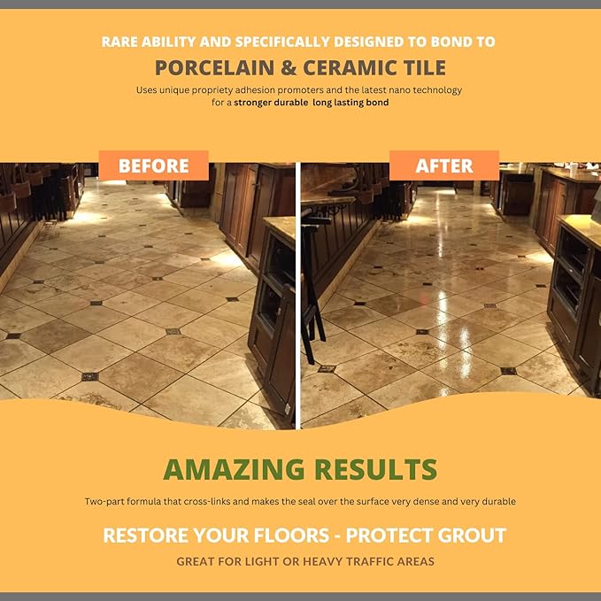 GlazeGuard Matte Floor Sealer Wall Sealer for Ceramic, Porcelain, Stone Tile Surfaces (3 Gal - Prof Grade (2) Part Kit)