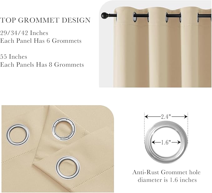 PONY DANCE Black Out Curtains for Bedroom 54 inch Length 2 Panels Set, Thermal Insulated Room Darkening Window Drapes for Living Room, Grommet Top (W34 x L54 Inch, Biscotti Beige)