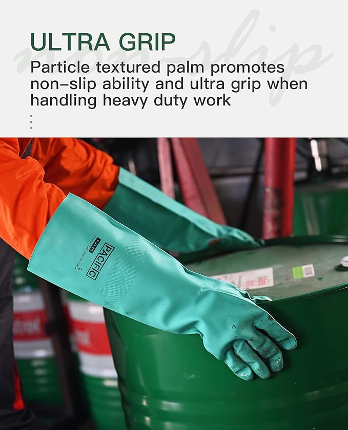 PACIFIC PPE 2 Pairs Chemical Resistant Nitrile Gloves, Resist Household Acid, Alkali, Solvent and Oil, 28 mil, 18", XX-Large